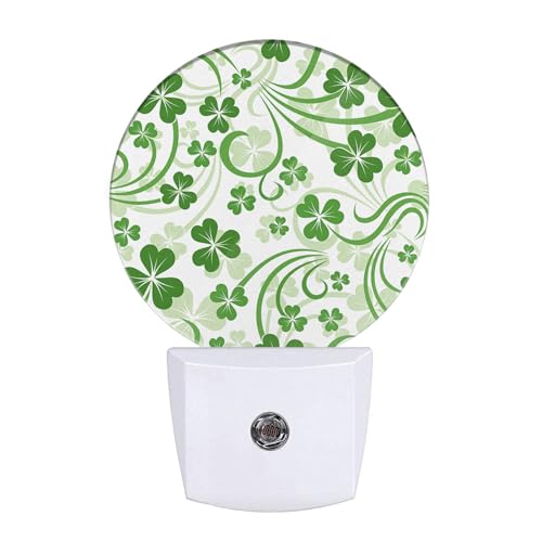 Image of EKOBLA St. Patrick's Day Night Light, Green Clover Shamrock Lucky Leaf Night Lights Plug Into Wall with Dusk to Dawn Sensor, 0.5W LED Lamp