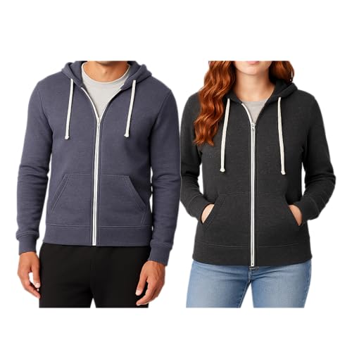 Alternative All Gender Adult's Rocky Fleece Zip Hoodie, Eco Black/Eco True Navy, Medium - PACK 2