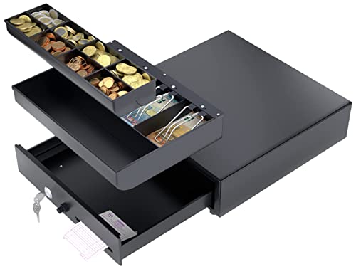 ACROPAQ Tiroir Caisse par pression - Ouverture par bouton-poussoir, 33 x 33 cm, Avec 8 compartiments billets / 4 monnaies - Caisse Monnaie, Caisse, Tiroir Caisse Monnaie - Noir - AC335PBK Cover