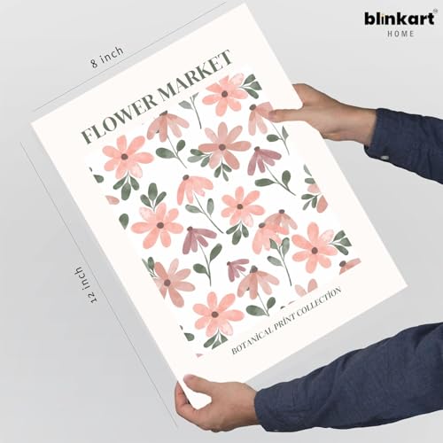 Image of BLINKART Floral Pattern Aesthetic Modern Art Walls With Frame | Natural Wood Texture | Living Room Bedroom Office Wall Decoration | Poster Home Decor Frames Wall Bedroom | 12x8 Inches (D80)