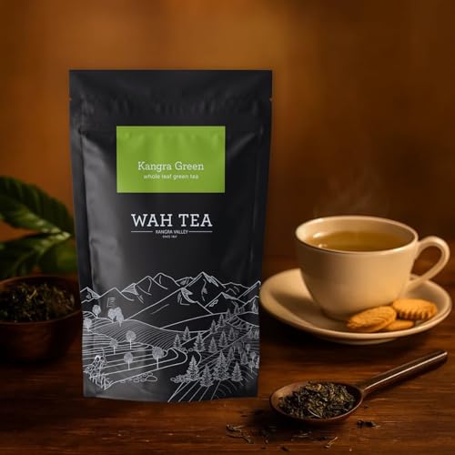Image of Wah Tea Kangra Green Tea Loose Leaf - First Flush, Hand Plucked, Natural 200g (100 Cups) | Weedicide and Pesticide Free