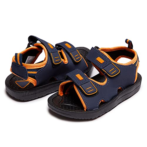 Skysole Double Strap Summer Sport Sandals for Boys, Breathable Rubber Sole Water Shoes, Toddler Kids Sandals, Orange/9-10