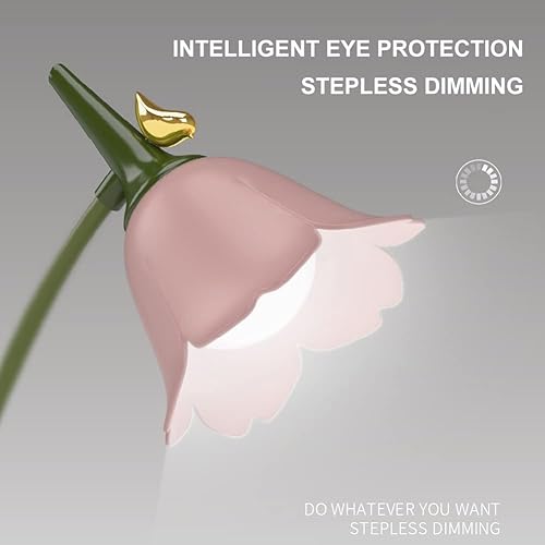 Miniatura 7 de FIALAME Lámpara de mesa con diseño de flores, lámpara de noche de rearchage USB, 3 colores con interruptor táctil regulable e inalámbrico, luz de