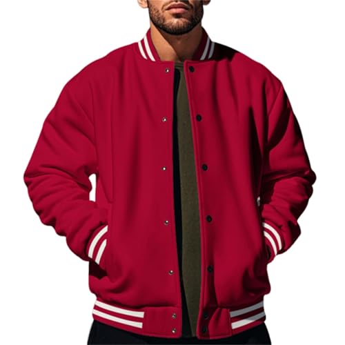 Hulpvktsgiq Men's Varsity Baseball Jacket Causal Contrast Color Long Sleeve Jacket Lightweight Boys Bomber Jackets