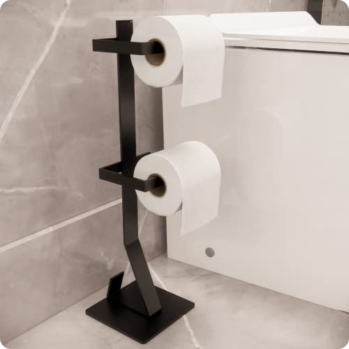 Porta Papel Higiênico De Chão Para Lavabos Preto Fosco Duplo