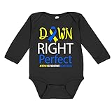 TATY Kids Down Right Perfect Down Syndrome Awareness Long Sleeve Baby Infant One Piece Bodysuit 6 Months Black