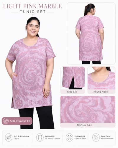 Image of In Love Women's All-Over Printed Cotton Plus Size Longline T-Shirt with Pockets