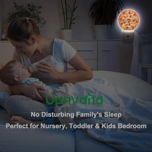 Image of Pizza Night Light Fast Food Sausage Pizza Cheese Plug-in Night Lights with Dusk-to-Dawn Sensor for Bedroom, Bathroom and Living Room 0.5W Sleep Friendly for Women /Girls /Boys Gift