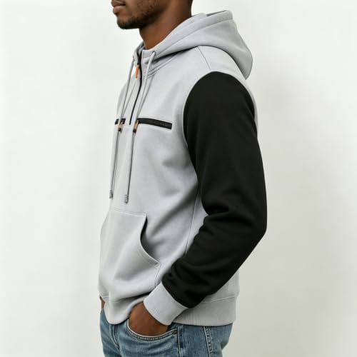 Men's Color Block Half Zip Drawstring Tactical Hoodie With Zipper Pockets - image 6
