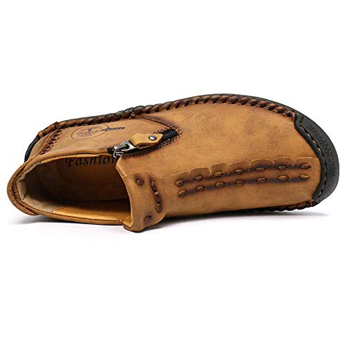 QINGCOMFACAI Mens Ankle Boots Leather Casual Loafers Shoes Slip On Fashion Hand Stitching Chukka Shoes Driving Outdoor Working Shoes3