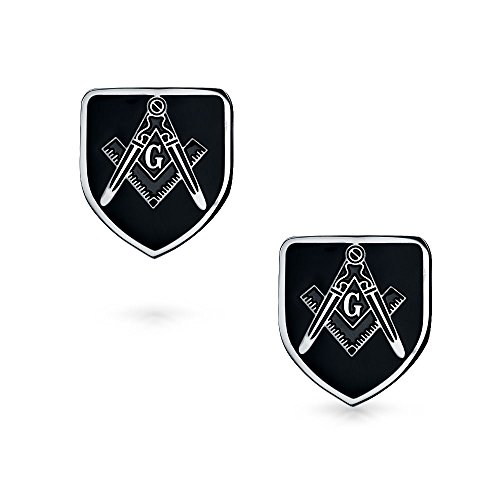Gemelos Masonic con símbolo de brújula y esmalte negro para hombre miniatura 2