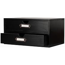 Small Wooden Drawers Wooden Box with Drawer Black | 2 Drawer Storage Box for Apothecary Cabinet, Apothecary Drawers,Desktop Organizer with Metal Handles for Office,Home