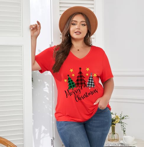 Image of ForHailey Women's Plus Size Short Sleeve Tee Shirt V Neck Basic Ladies Loose Fit T Shirt 1X-5X