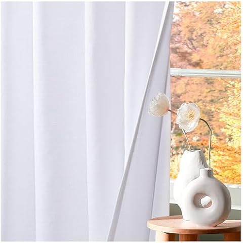 HOMIDATE White Curtain,Cotton Curtains Set of 2 Size 50x84 inch,Chritsmas,Thanksgiving, White Cotton Drapes,Curtains for Window,Textured White Curtains Set of 2,84 inch Curtains,Bathroom Curtains Cover