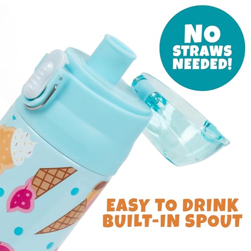 Image of Bentology Stainless Steel 13 Oz Reusable Water Bottle for Kids, Ice Cream | Double Wall Insulated, Spill Proof Lid W /Built-in Straw- Keep Liquids Hot or Cold- Easily Fits in Lunch Boxes & Bags