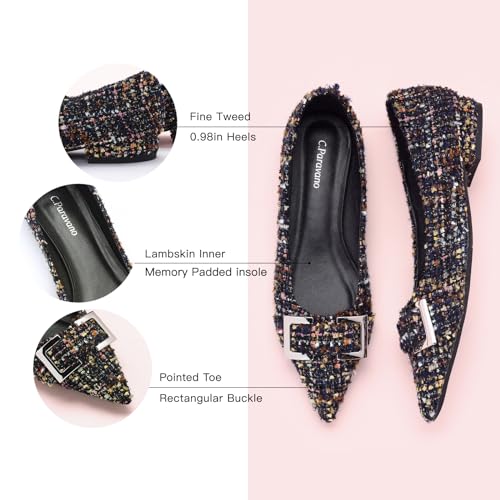 C.Paravano Pointed Toe Flats Women's Leather Ballet Flats with Square Metal Buckle for Work & Dressy Casual4