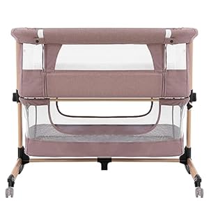 Lamberia Baby Bassinets Bedside Sleeper, Adjustable Bassinet for Baby with Wheels, Easy Folding Portable Crib for Baby, Khaki