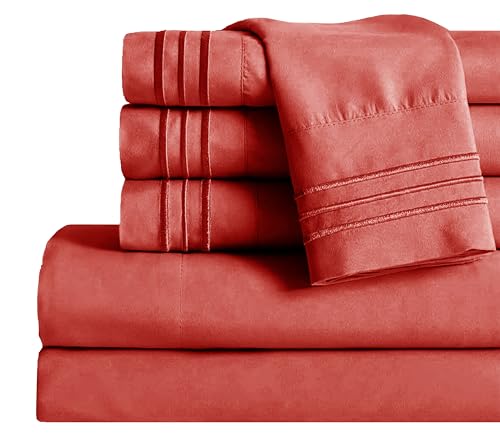 Image of Mocassi Full Sheet Set - Luxury Hotel 1800 Premier Bedding Sheets & Pillowcases - Ultra Soft Breathable & Cooling Bed Sheets - Deep Pocket - Wrinkle Resistant - 6 Piece Set - Full, Rust