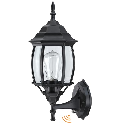 Image of 16.8 Inch Outdoor Porch Light Dusk to Dawn, Black Outside Lights for House Outdoor Exterior Wall Sconce with Dusk to Dawn Sensor, Black Wall Lantern for Porch Garage,Front Door,E26
