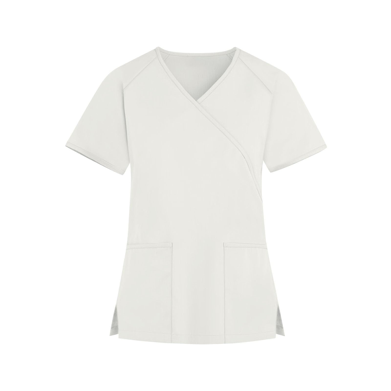 FONMA Scrub Tops for Women V Neck Stretch Shirts with Pockets Nurse Uniform | Short sleeve medical scrub shirts, athletic fit, solid color wrinkle resistant quick dry