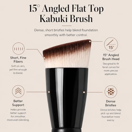 JoMay Flat Top Kabuki Foundation Brush, Angled Makeup Brush for Liquid Foundation, Dense Soft Vegan Bristles, Streak-Free Full Coverage Blending Brush for Beginners & Daily Makeup, 1 PCS - image 2