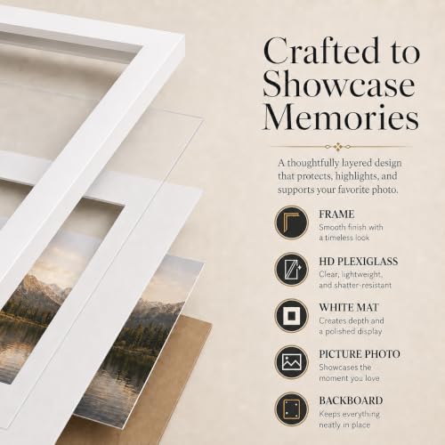 QOTIB 11x14 Picture Frame with 8x10 Mat White, Display 8x10 with Mat or 11x14 Without Mat, Wood 11 by 14 Photo Frame, 11 x 14 Frame for Wall Hanging Display, White, 3 Pack by QOTIB - Used condition - Image 4