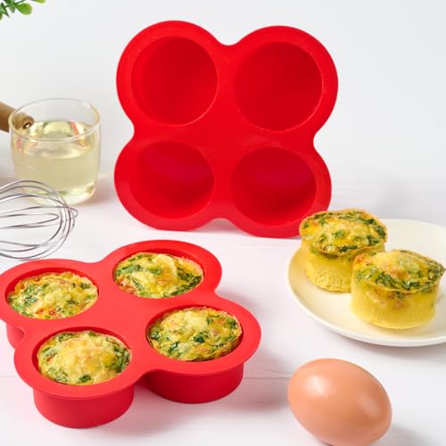 Puyeipt 2 Pack Air Fryer Egg Bite Molds, 4-Cup Mini Round Muffin Pans Silicone Baking Molds for for Oven, Air Fryer and Pot