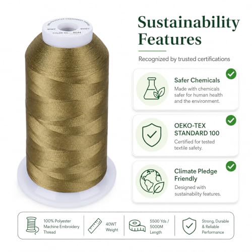 Image of Simthread Embroidery Machine Thread 5000M 40WT Polyester, Dark Ivy S044 | 5000M 40WT polyester thread feeds smoothly for home or commercial embroidery projects.