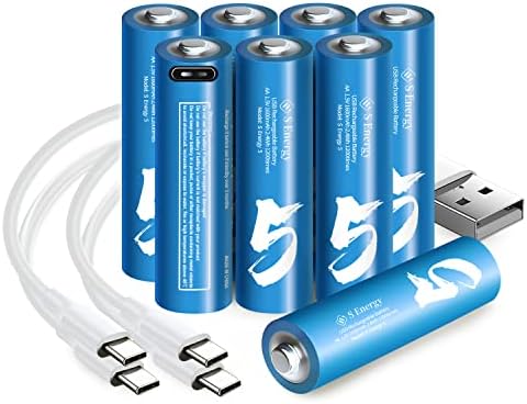 S Energy USB Rechargeable AA Batteries, High Capacity Lithium Polymer 1.5V 1600mAh Battery, 1.5 H Fast Charge, 1200 Cycle with Type C Port Cable, Constant Output8-Pack