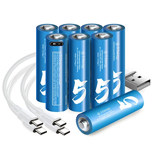 S Energy Usb Rechargeable Aa Batteries, High Capacity Lithium Polymer 1.5V 1600Mah Battery, 1.5 H Fast Charge, 1200 Cycle With Type C Port Cable, Constant Output8-Pack #TOP29