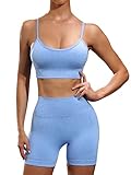 Womens Workout Sets 2 Piece Seamless Biker Short Set High Waist Shorts with Padded Sports Bra (Our10