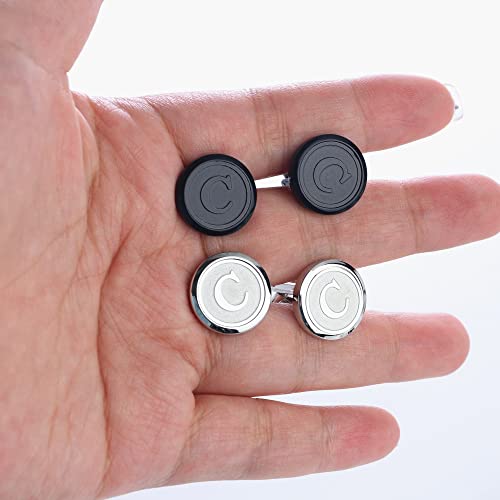 Orazio Cufflinks For Men Engraved Initials Cufflinks Silver Black Set Stainless Steel Tuxedo Shirt Cuff Links Letter Alphabet A-Z Gift With Box For Wedding,Dad,Groom,Groommen,Husband(C) #TOP5