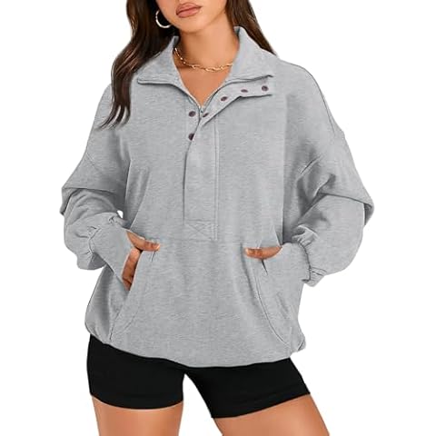 Fisoew Women's Oversized Half Zip Sweatshirt Cover