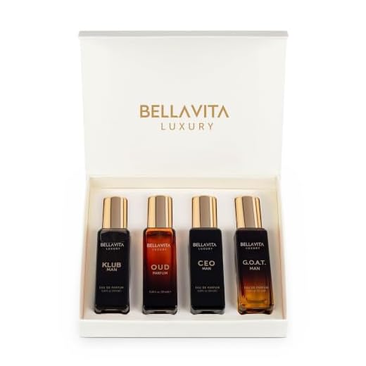 Bella Vita Organic Man Luxury Perfume Gift Set 4x20 ML for Men with Dominus, Oud, CEO, Impact Perfume|Woody, Citrusy Long Lasting EDP & EDC Fragrance Scent |80 ML