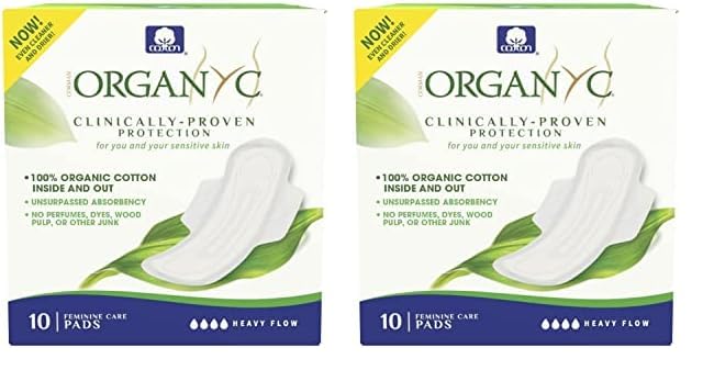 Organyc - Toallas femeninas 100 % algodón orgánico certificado - Flujo abundante, 10 unidades (paquete de 2) (B003ART1JG)