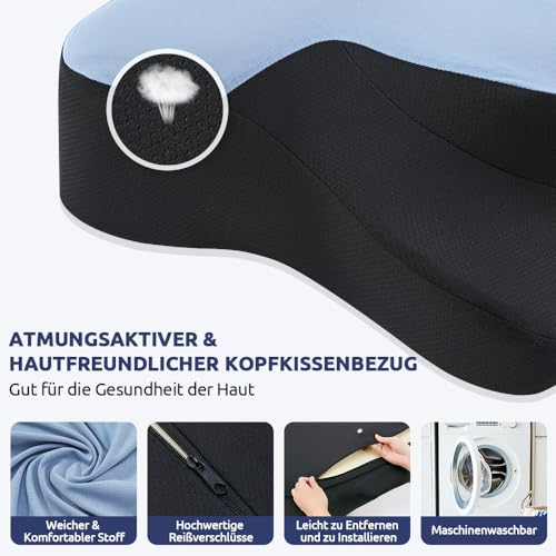 DONAMA Nackenkissen Kopfkissen Memory Foam Kissen,Schlafkissen für Seiten Rücken & Bauchschläfer