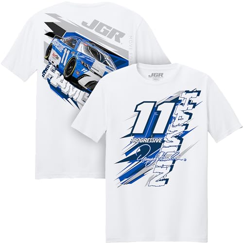 Classic Ink USA Denny Hamlin #11 NASCAR 2026 Car Scheme 2 Sided Car White T-Shirt (US, Alpha, Large, Regular, Regular)