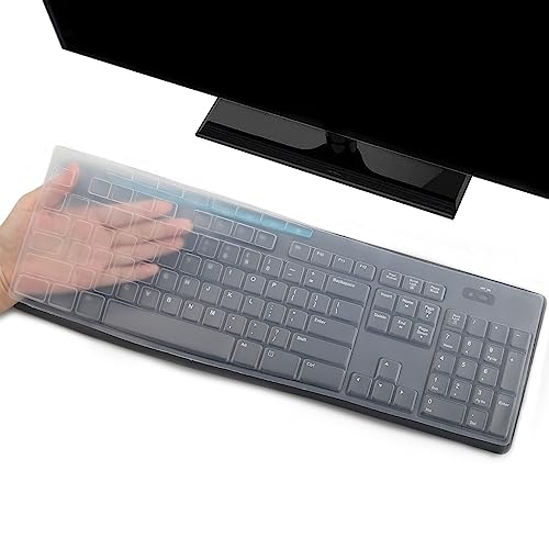 Keyboard Cover Skin for Logitech MK370 MK295 MK275 MK270 Wireless Keyboard, Logitech K200 K260 K270 K275 K295 MK200 MK260 Ultra Thin Desktop PC Silicone Keyboard Cover-Clear