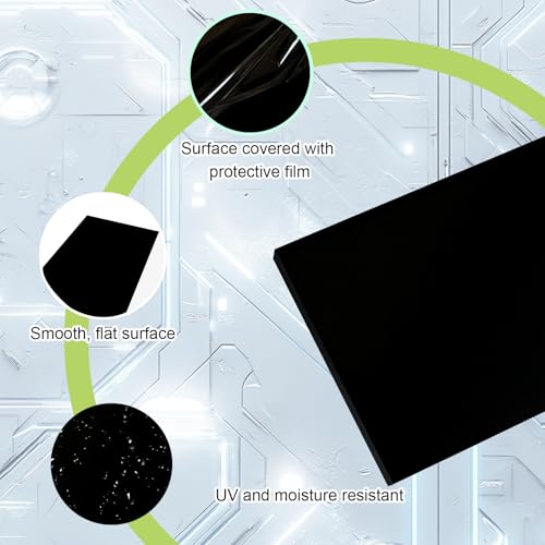 Image of HDPE Sheet 1 /2-2PCS 12 inch x 8 inch High Density Polyethylene Sheets with Protective Film 1 /2 Thick HDPE Plastic Sheet Board Solid Plastic Block for Flat Panel DIY Projects Machining Home (Black)
