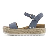 Soda CLIP ~ Women Open Toe Ankle Strap Platform Espadrille Sandal (Denim Blue, 8.5)