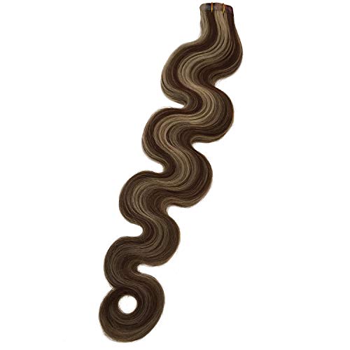 Body Wave Tape in Hair Extensions 18inches #4/613 Brown with Blonde Highlights Full Cuticle Natural Wavy Balayage Human Hair 40g 20pcs Seamless Skin Wefts Tape in Hair Extensions