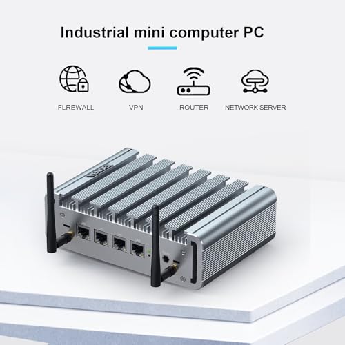 Image of VENOEN Firewall Micro Appliance Celeron J4125, Fanless Firewall Mini PC 2.5gbe, i225 NICs 4 LAN Port, HD, VGA, WiFi, SIM-Slot, 8GB DDR4 RAM 128GB SSD, Small Server PC Router PC, AES NI, WatchDog