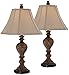 Regio Traditional Table Lamps Set of 2 Carved Brown Leaf Tan Sheer Fabric Square Bell Shade for Living Room Family Bedroom