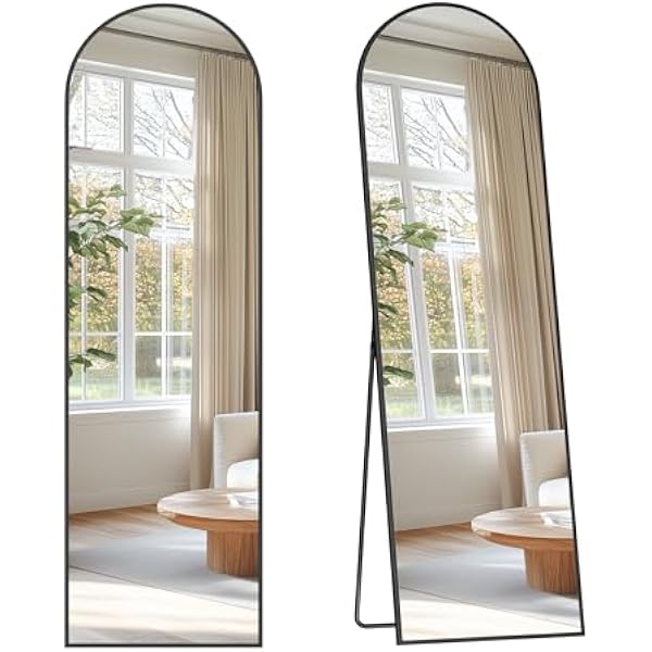 SONGMICS Lustro pełne, 150 x 40 cm, lustro łukowe na stojąco, do podłogi, rama ze stopu aluminium, szkło hartowane, do sypialni, salonu, garderoby, tusz czarny LFM035B01