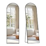 SONGMICS Full Length Mirror, 150 x 40 cm, Arched Full Body Mirror with Stand, Aluminium Alloy Frame, Tempered Glass, for Bedroom, Living Room, Cloakroom, Ink Black LFM035B01