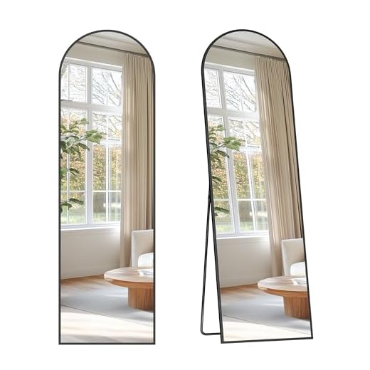 SONGMICS Specchio a Figura Intera, 150 x 40 cm, Specchio da Terra ad Arco con Supporto, Cornice in Lega di Alluminio, Vetro Temperato, Camera da Letto Soggiorno, Natale, Nero Inchiostro LFM035B01
