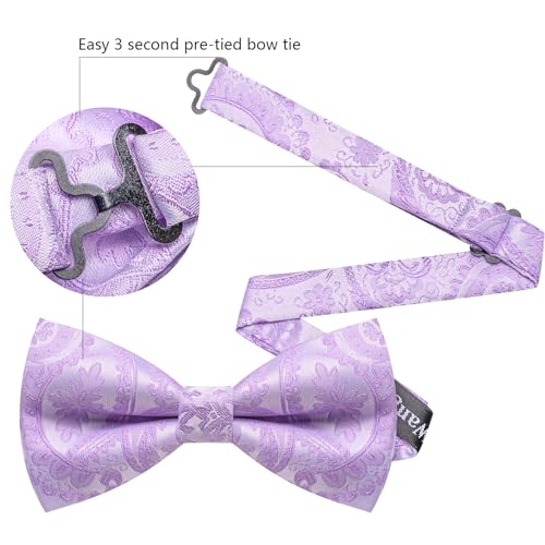 Image of YOHOWA Mens Bow Tie Set Paisley Coloful Pre-tied Bowties Adjustable with Handkerchief Cufflinks Wedding Prom Party
