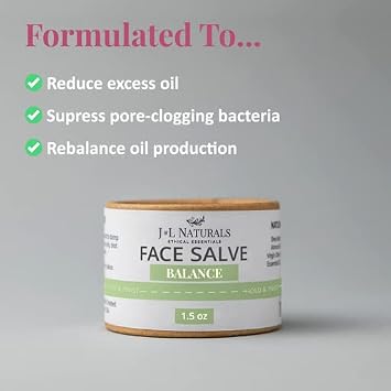 J&L Naturals Sustainable Face Salve Moisturizer for Combination Skin & Oily Skin | Organic Ingredients, 100% Natural | Cruelty Free, Vegan, Paraben Free (1-Pack) (Balance, 1.5 Oz (Single))