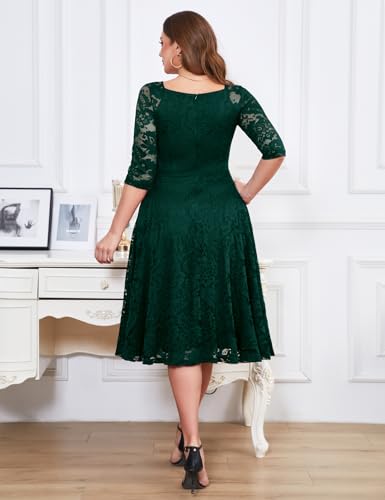 Image of Dressystar Womens Long-Sleeve Wedding Guest Dress A-Line Lace Formal Party Cocktail Midi Dress Prom Gown