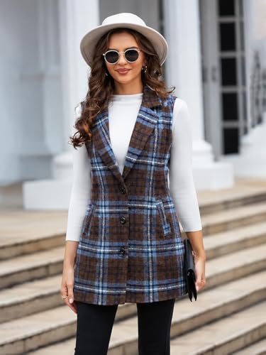 Image of IDEALSANXUN Plaid Vest for Women Fall Winter Sleeveless Blazer Jackets
